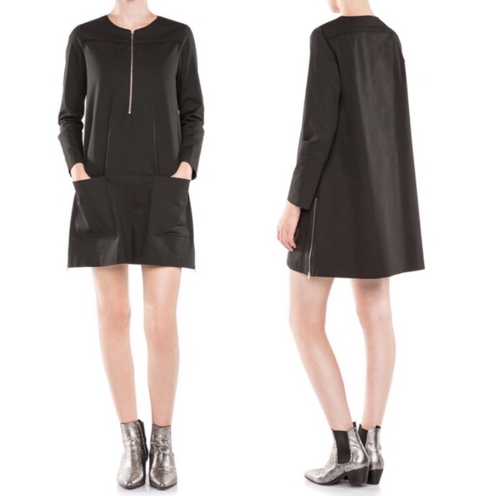 MAJE BLACK DENIM LONG SLEEVE TENT DRESS